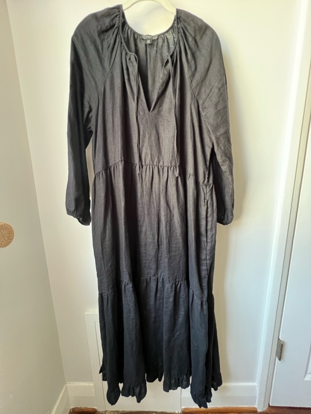 J. CREW Black 100% Linen Tiered Maxi Dress M/L